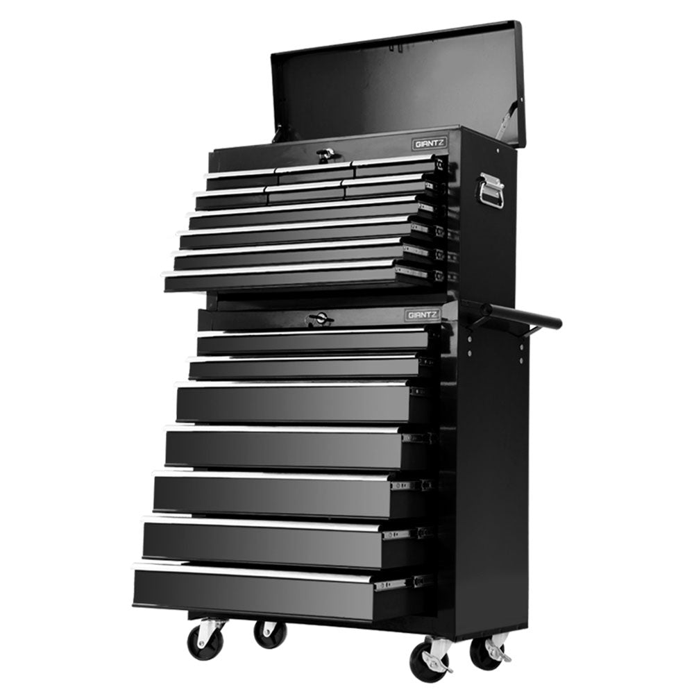17 Drawer Tool Box Cabinet Chest Trolley Toolbox Garage Storage Box Black