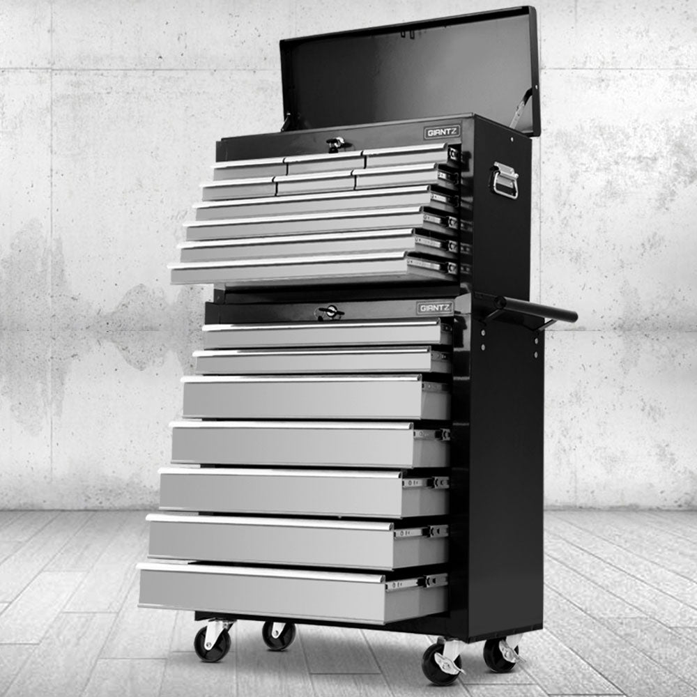 17 Drawer Tool Box Cabinet Chest Trolley Toolbox Garage Storage Box Grey
