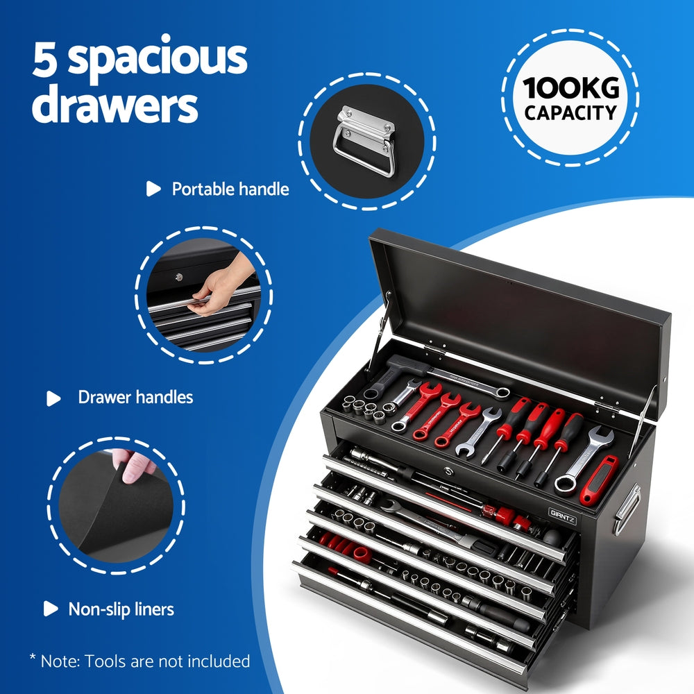 5 Drawer - 5 Drawer Tool Chest Box Cabinet Lockable Garage Storage Organiser Black
