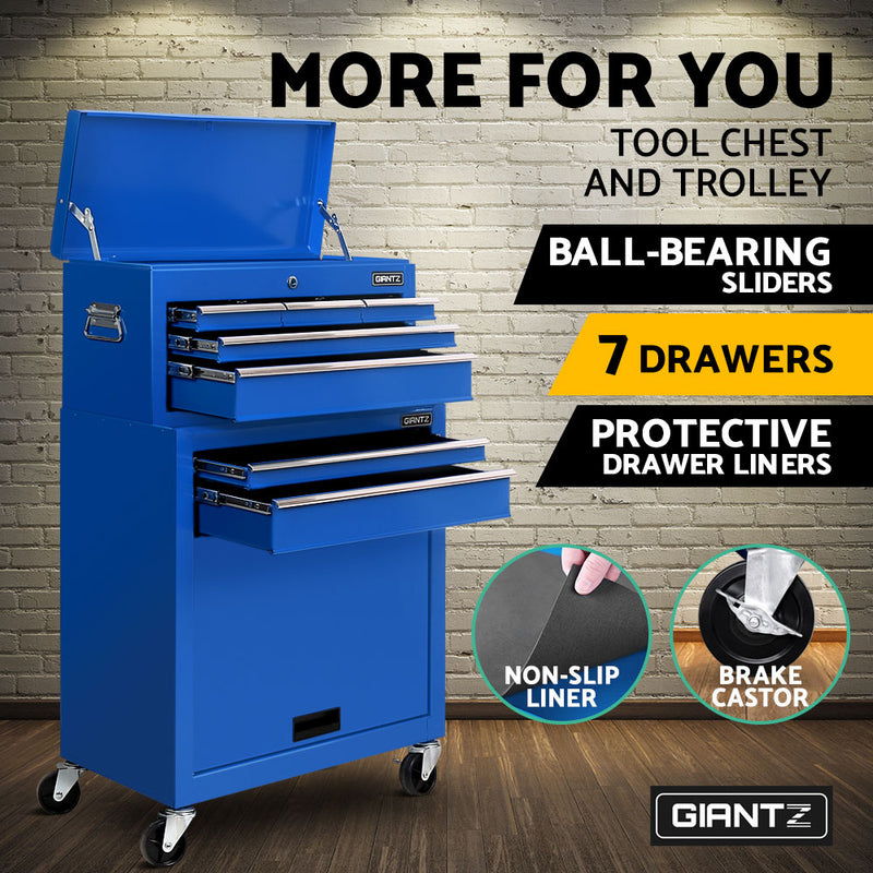 7 Drawer Tool Box Cabinet Chest Trolley Toolbox Garage Storage Blue - Tool Cabinets