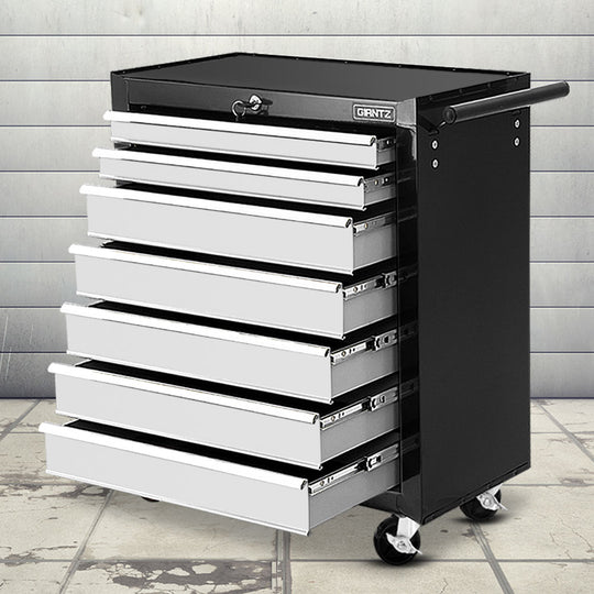 7 Drawer Tool Box Cabinet Chest Trolley Storage Garage Toolbox Grey - Giantz Cart Black Silver