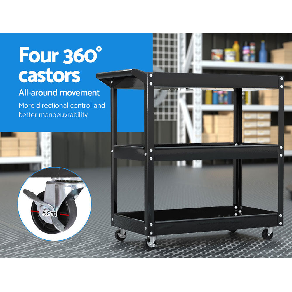 3-Tier Tool Cart Trolley Workshop Garage Storage Organizer Black