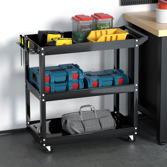 3-Tier Tool Cart Trolley Workshop Garage Storage Organizer Black - Giantz Parts Steel Mechanic