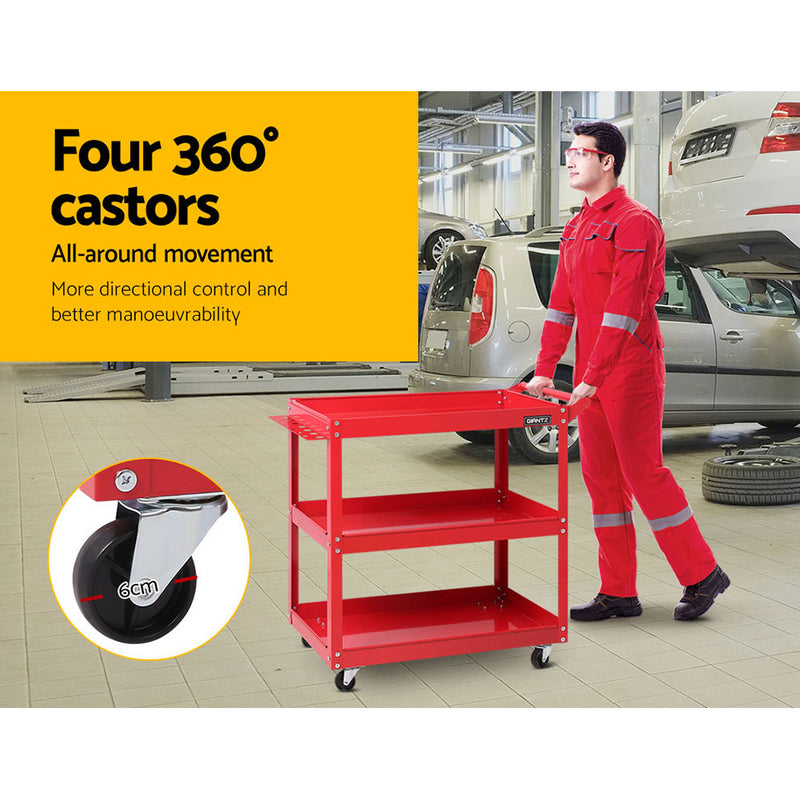 3-Tier Tool Cart Trolley Workshop Garage Storage Organizer Red - Giantz Parts Steel Mechanic
