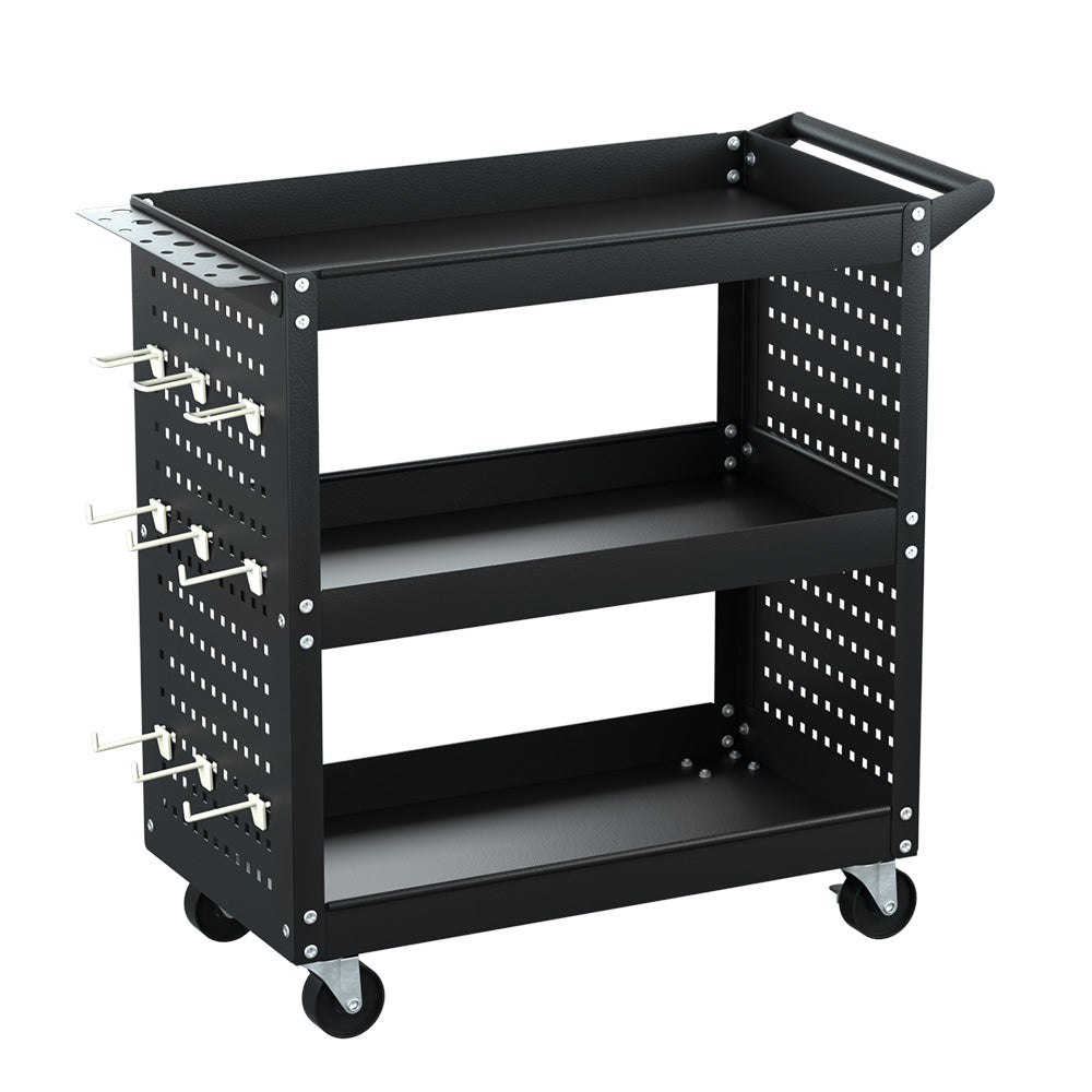 3-Tier Tool Cart Trolley - Garage Storage w/Pegboard with Utility Trolleys