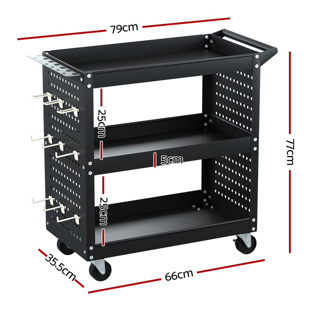 3-Tier Tool Cart Trolley - Garage Storage w/Pegboard | Utility Trolleys - photo 6