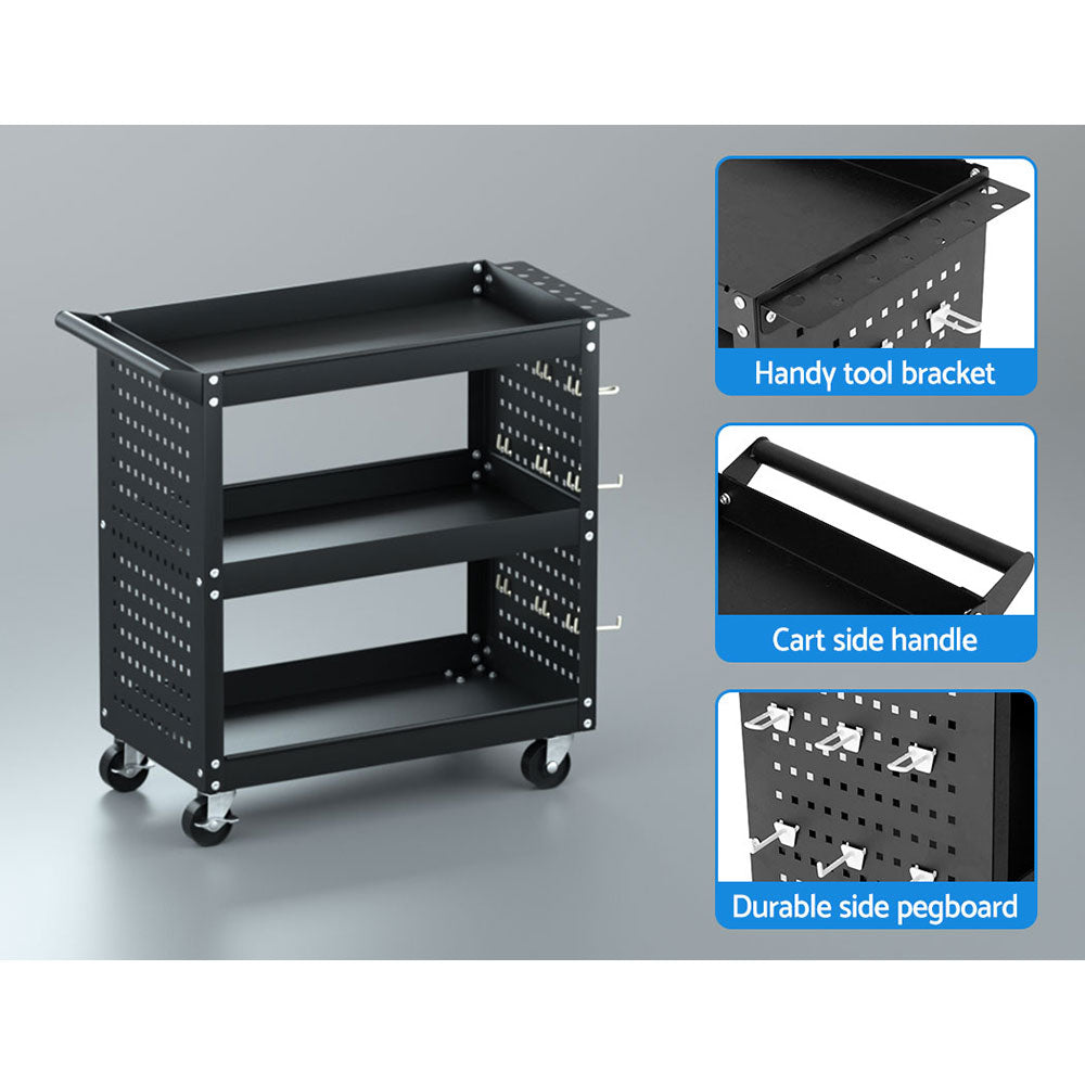 3-Tier Tool Cart Trolley - Garage Storage w/Pegboard | Utility Trolleys
