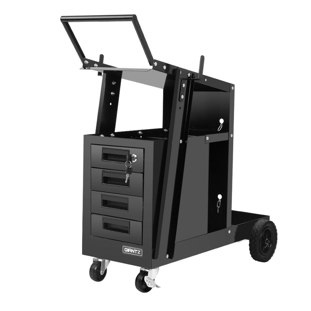 4-Drawer Welding Trolley Cart with Gas Cylinder Storage & Lockable Wheels