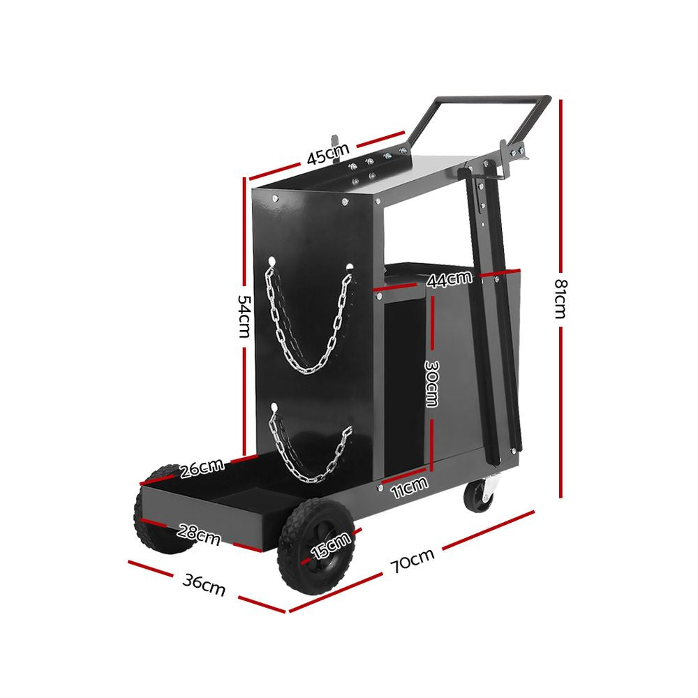 4-Drawer Welding Trolley Cart with Gas Cylinder Storage & Lockable Wheels
