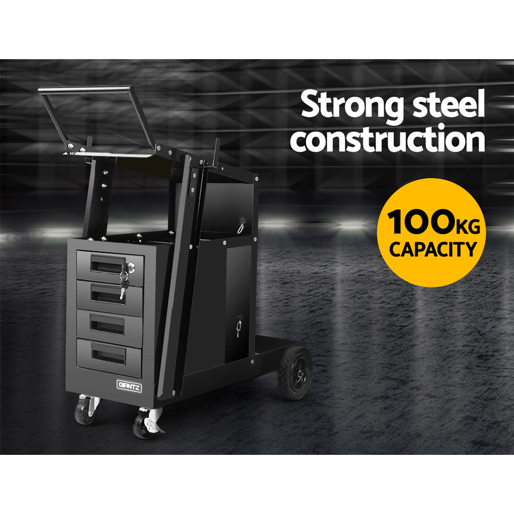 4-Drawer Welding Trolley Cart with Gas Cylinder Storage & Lockable Wheels