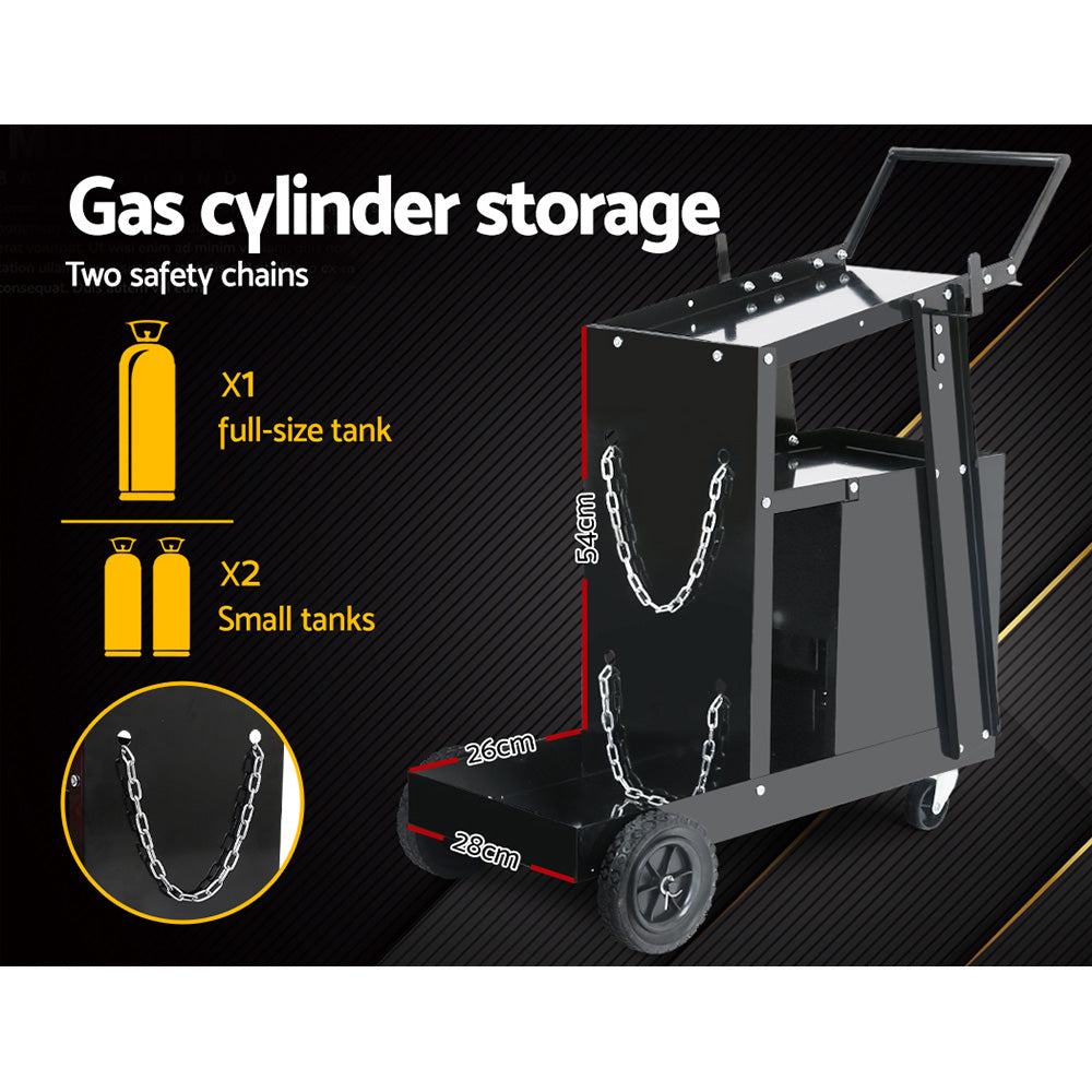4-Drawer Welding Trolley Cart with Gas Cylinder Storage & Lockable Wheels
