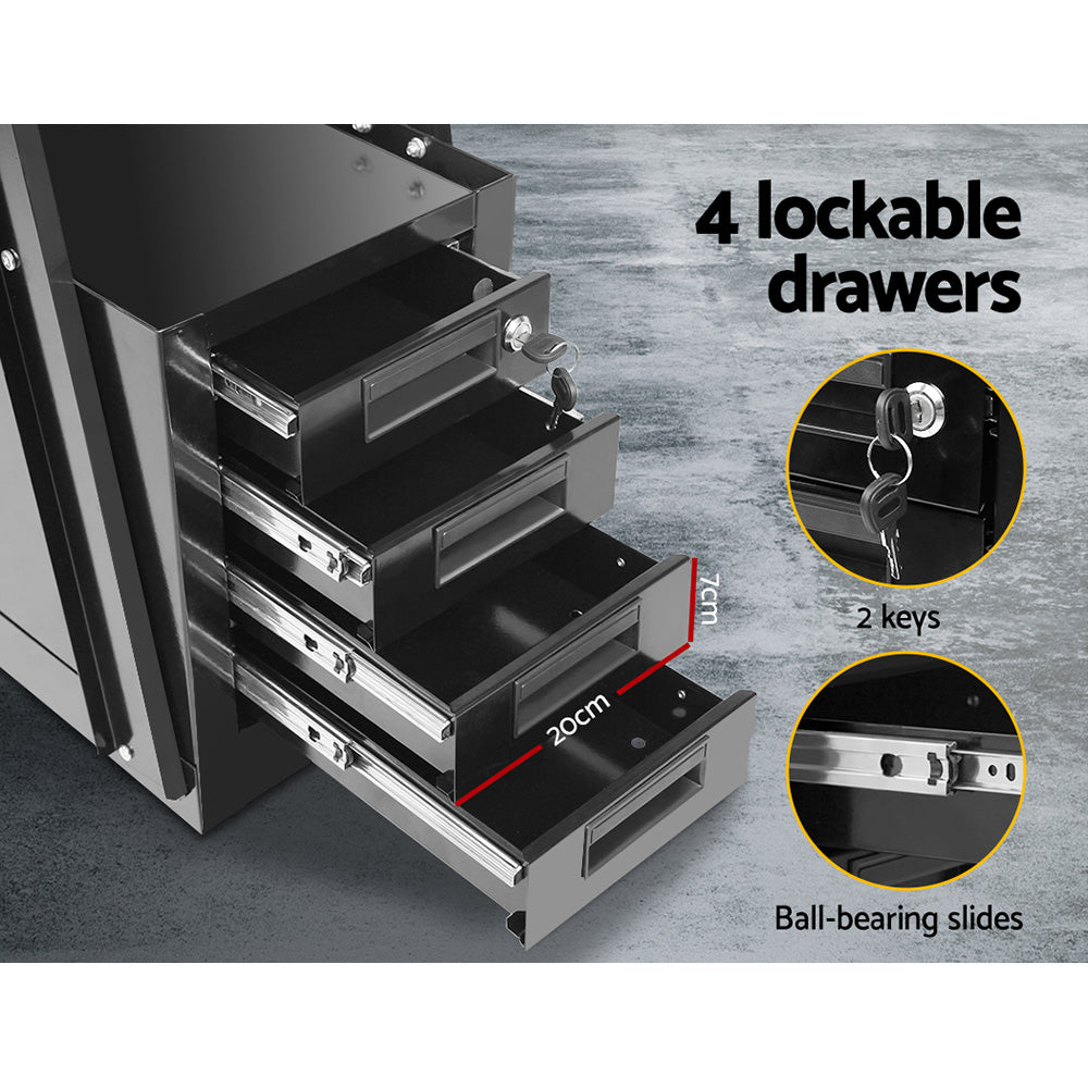 4-Drawer Welding Trolley Cart with Gas Cylinder Storage & Lockable Wheels