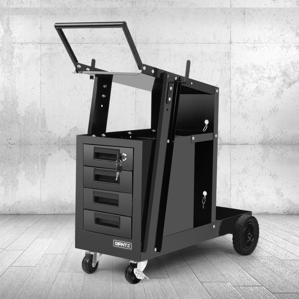 4-Drawer Welding Trolley Cart with Gas Cylinder Storage & Lockable Wheels