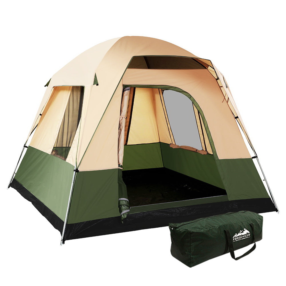 4-Person Family Camping Tent Green for Hiking and Beach Outdoor