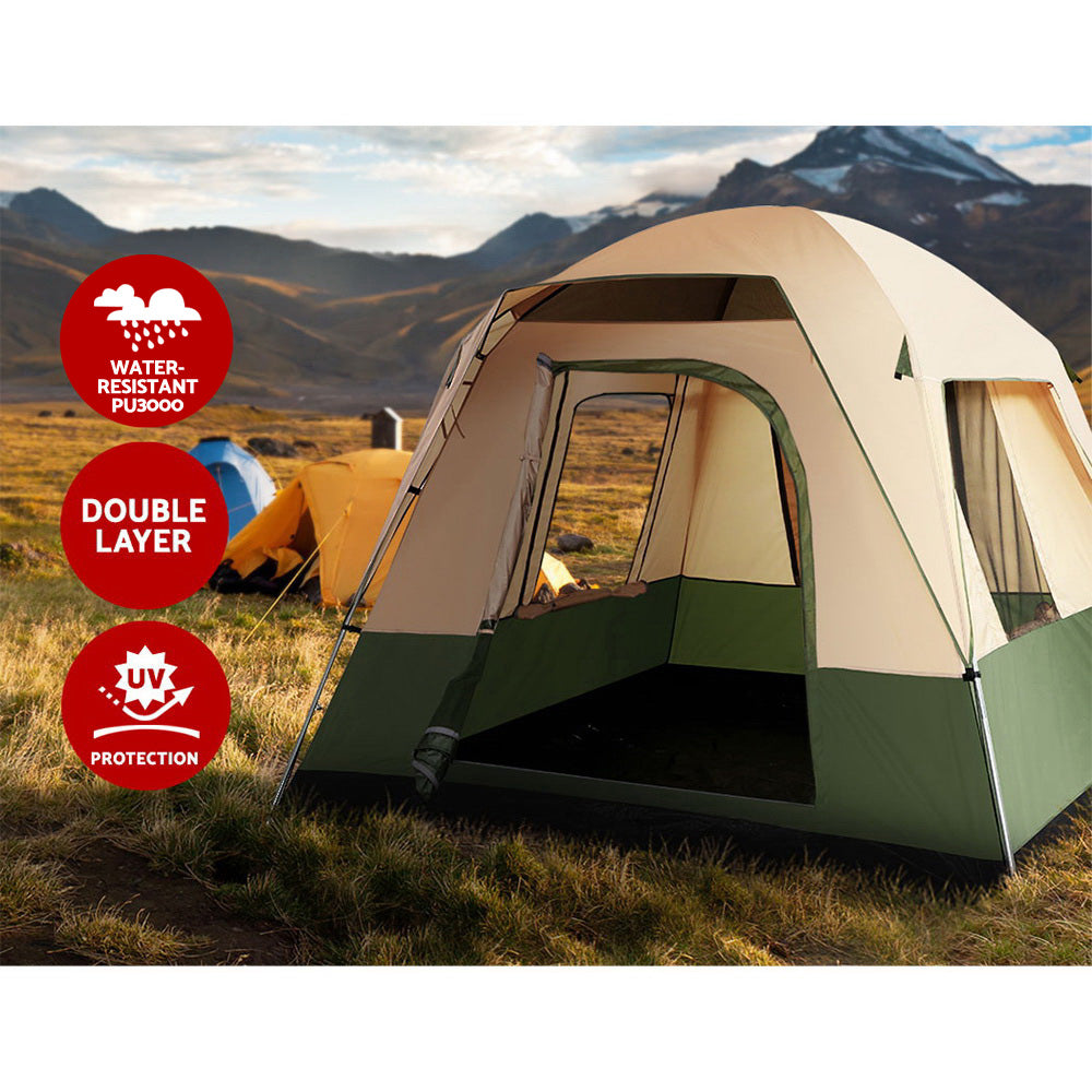 4-Person Family Camping Tent Green for Hiking and Beach Outdoor