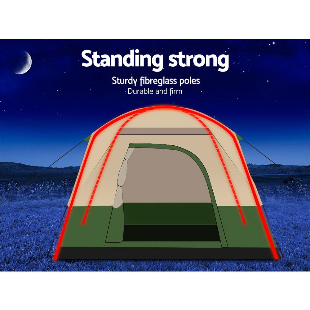 4-Person Family Camping Tent Green for Hiking and Beach Outdoor