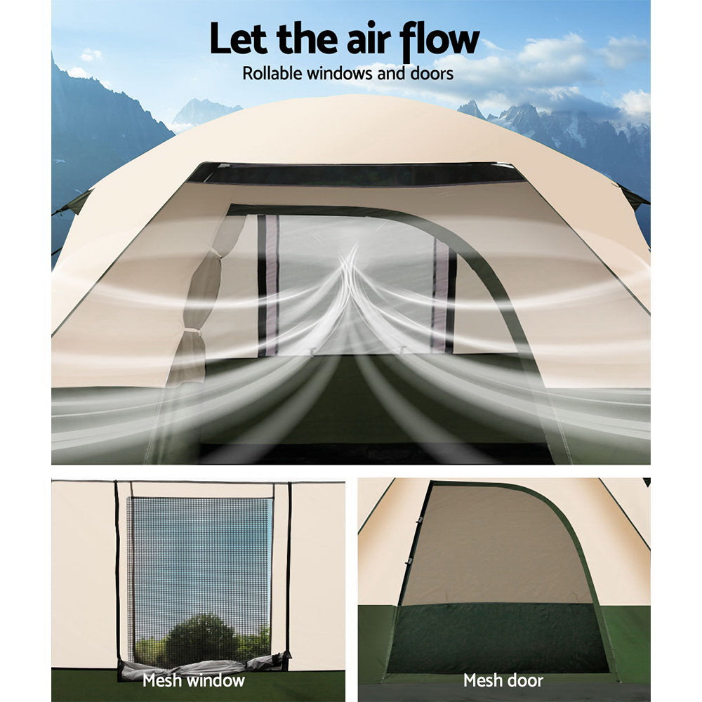 4-Person Family Camping Tent Green for Hiking and Beach Outdoor