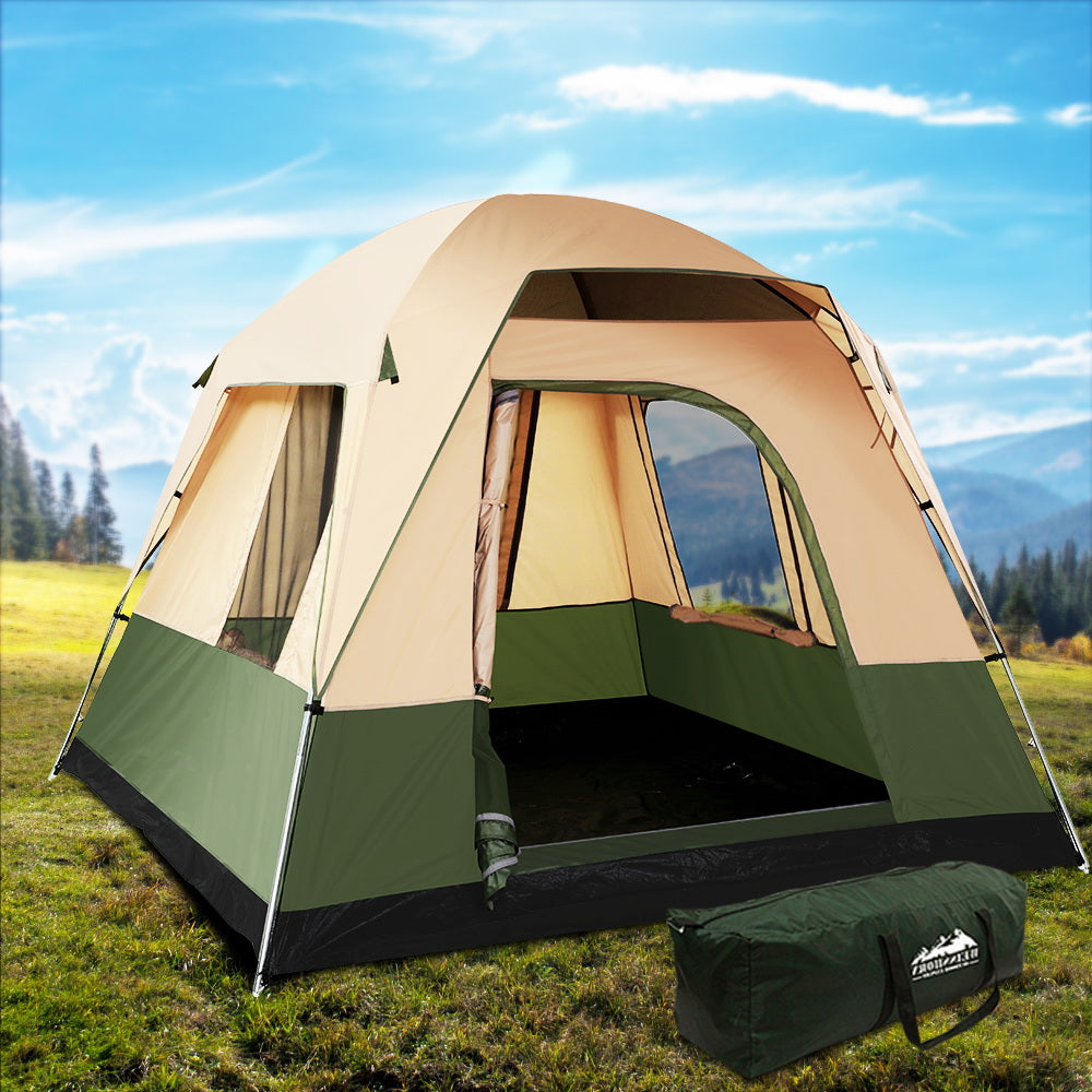 4-Person Family Camping Tent Green for Hiking and Beach Outdoor