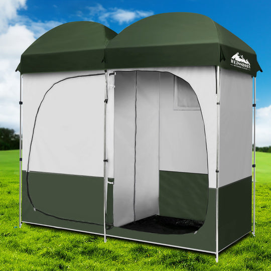 Weisshorn Green - Double Camping Shower Toilet Tent Outdoor Portable Change Room