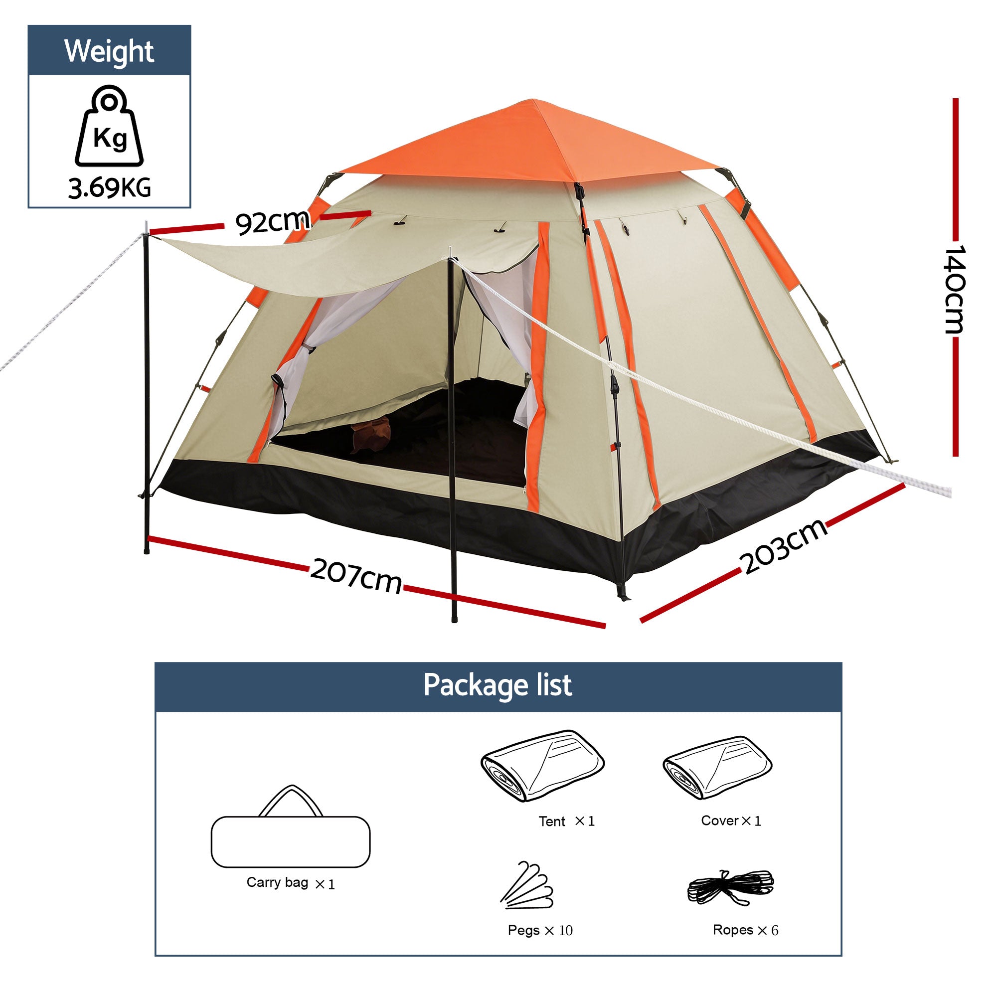 Pop Up Camping Tent 3-4 Person Instant Setup Waterproof Outdoor