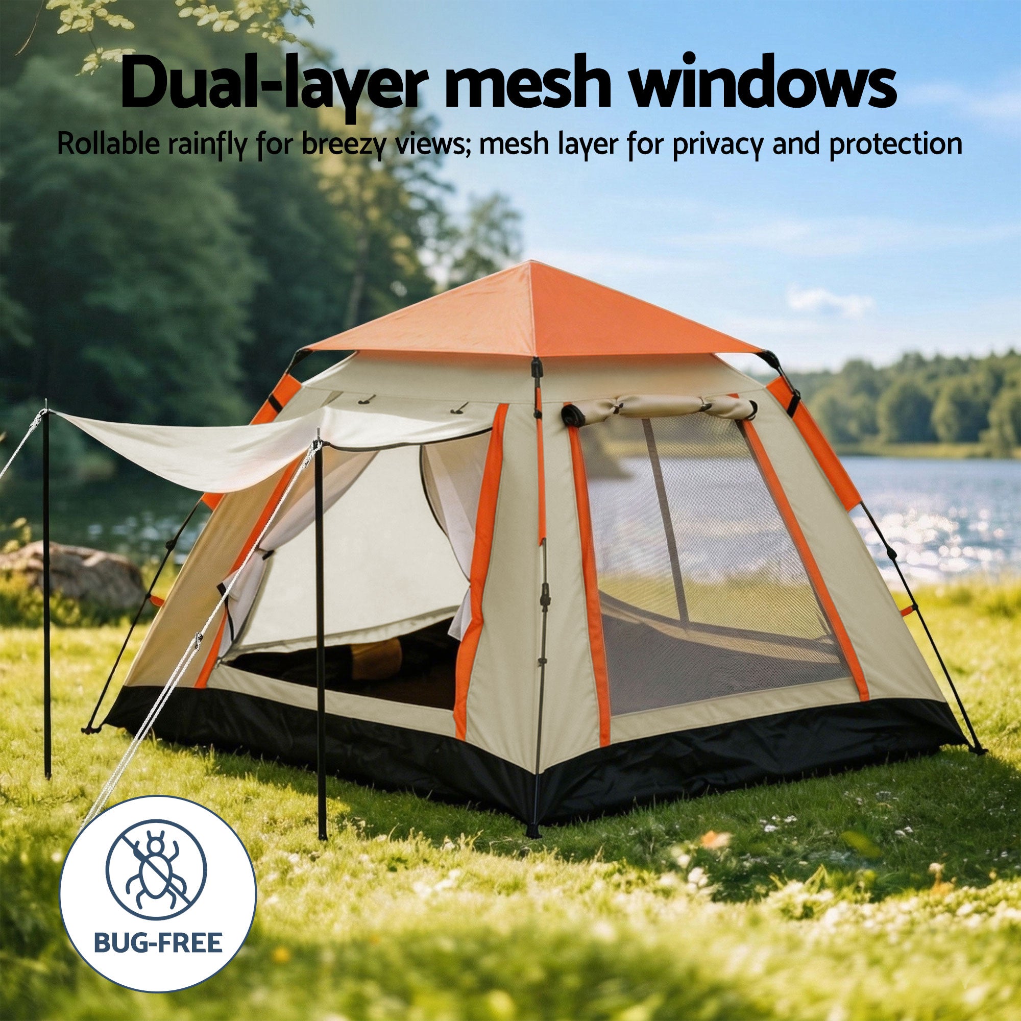 Pop Up Camping Tent 3-4 Person Instant Setup Waterproof Outdoor