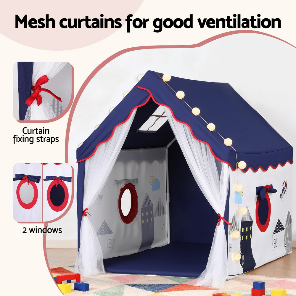 Kids Play Tent Playhouse Castle with Floor Mat String Ball Light 134X103CM