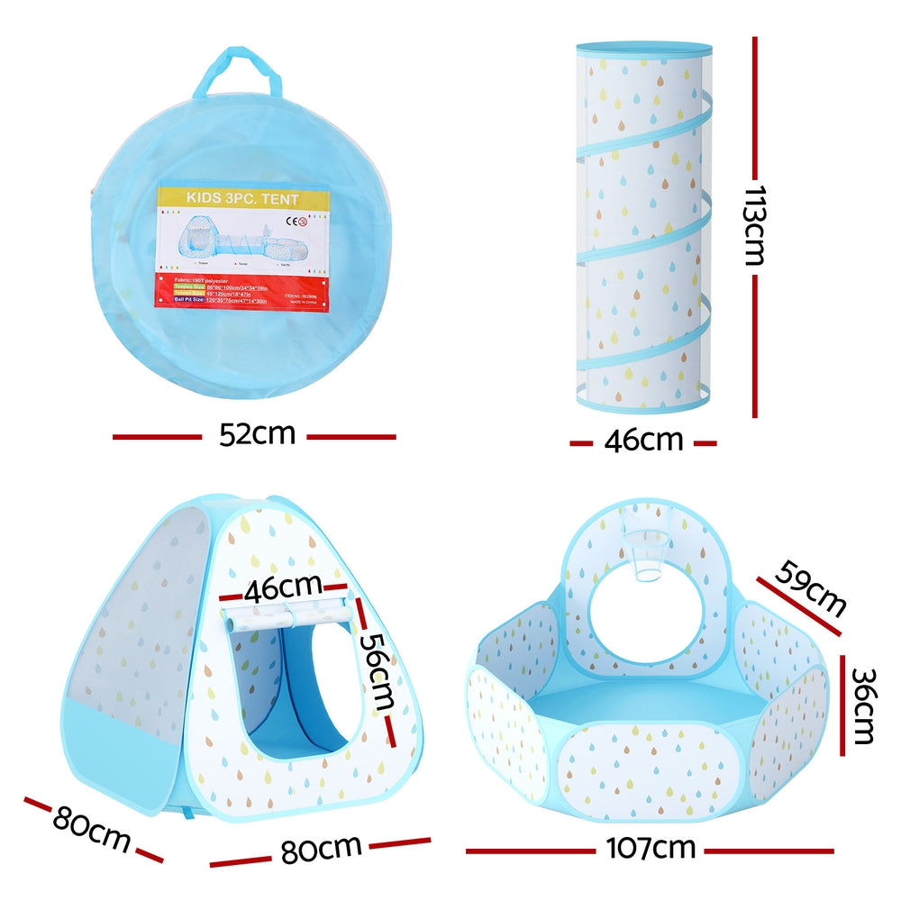 Kids Play Tent Pop Up Playhouse Ball Pit Tunnel Basketball Hoop Blue/Red