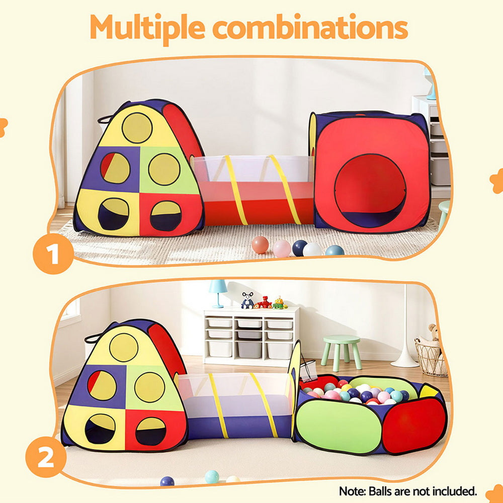 Kids Play Tent Pop Up Teepee Playhouse Ball Pit Crawl Tunnel Basketball Hoop