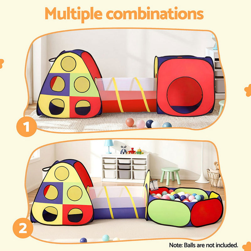 fpz - Kids Play Tent Pop Up Teepee Playhouse Ball Pit Crawl Tunnel Basketball Hoop