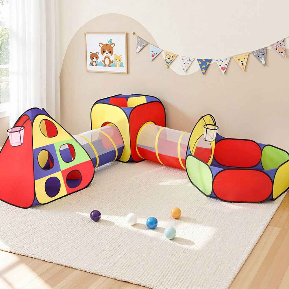 Kids Play Tent Pop Up Teepee Playhouse Ball Pit Crawl Tunnel Basketball Hoop