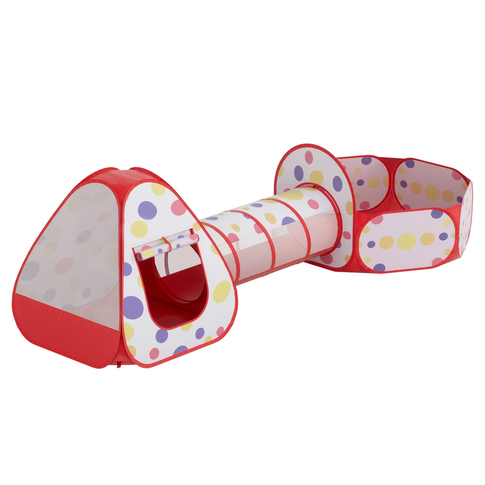 Kids Play Tent Pop Up Playhouse Ball Pit Tunnel Basketball Hoop Blue/Red