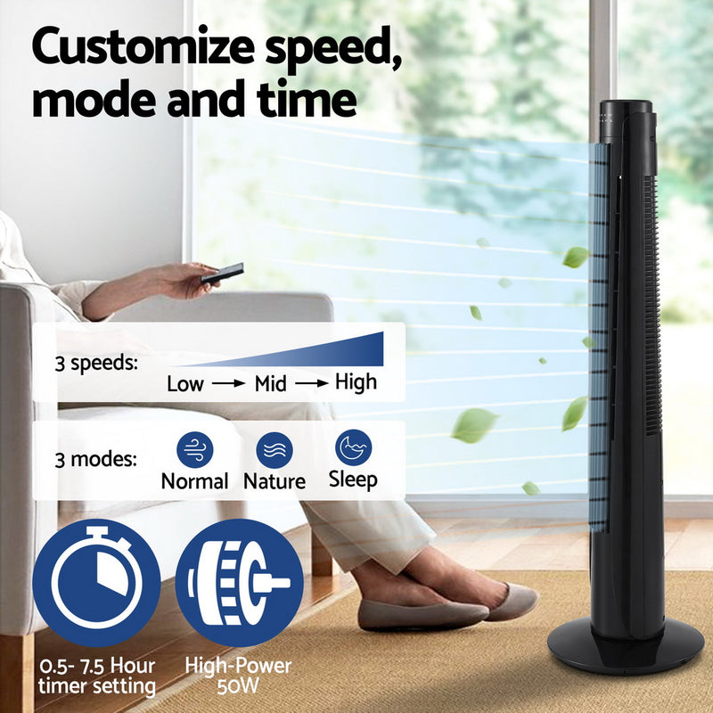 Ceiling Fans - Tower Fan Oscillating 3 Speeds with Remote 93cm