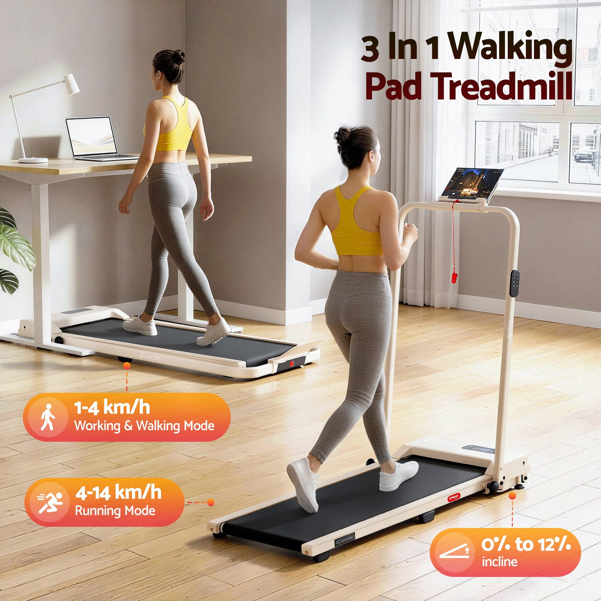 3-in-1 Walking Pad Treadmill 12% Incline Foldable | Simplede