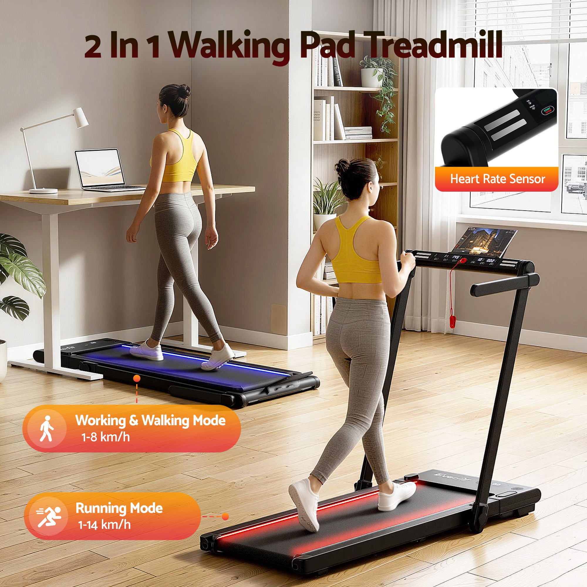 Foldable Walking Pad Treadmill LED 3-in-1 | Simpledeals