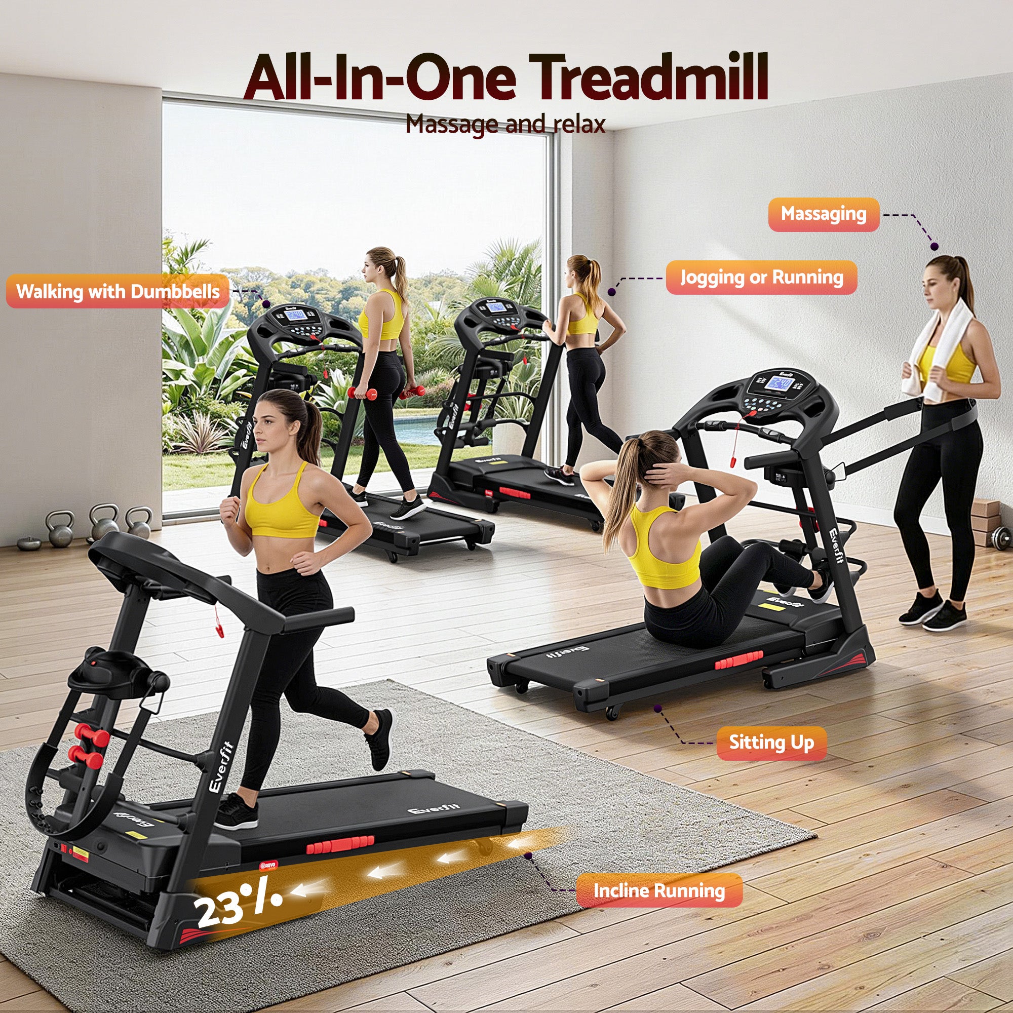 Electric Treadmill w/ Massager 480mm Home Gym