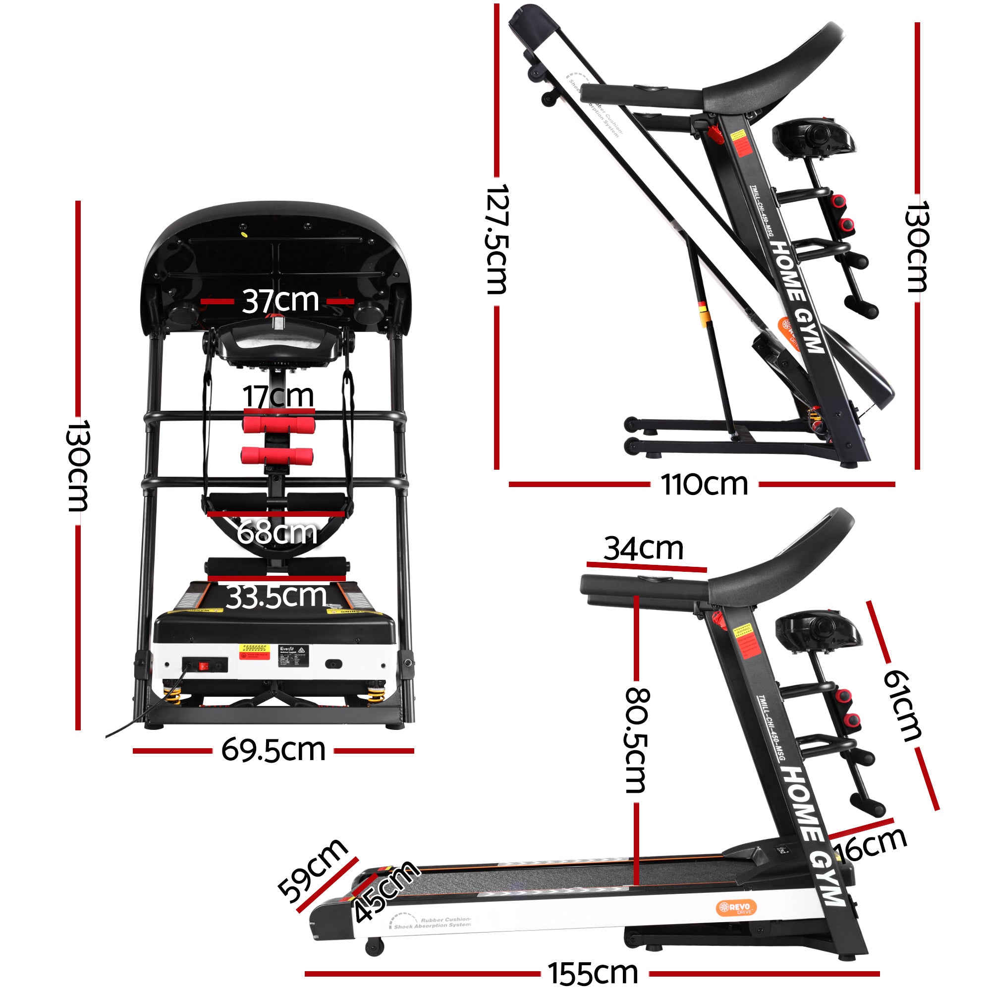 Treadmill Electric Home Gym Fitness Exercise Machine W/ Massager 450Mm