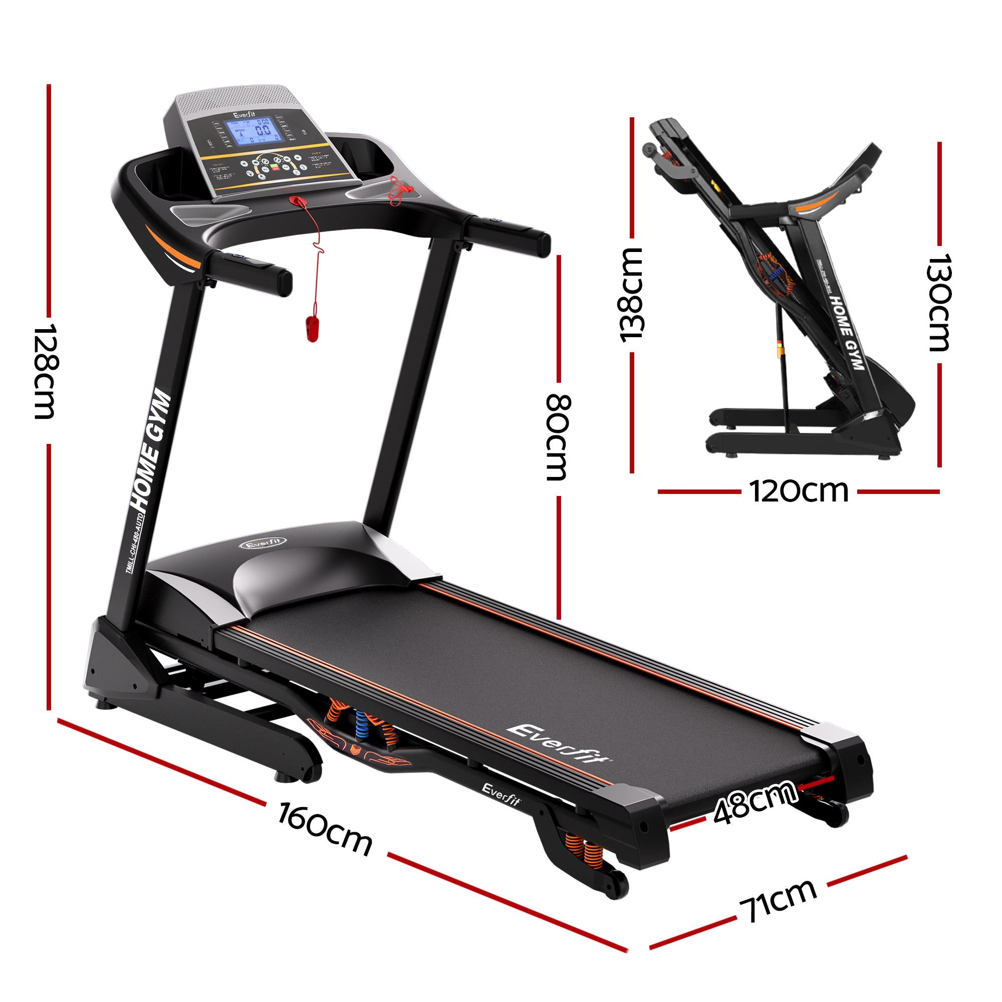 Treadmill Electric Auto Incline Home Gym Fitness Exercise Machine 480Mm