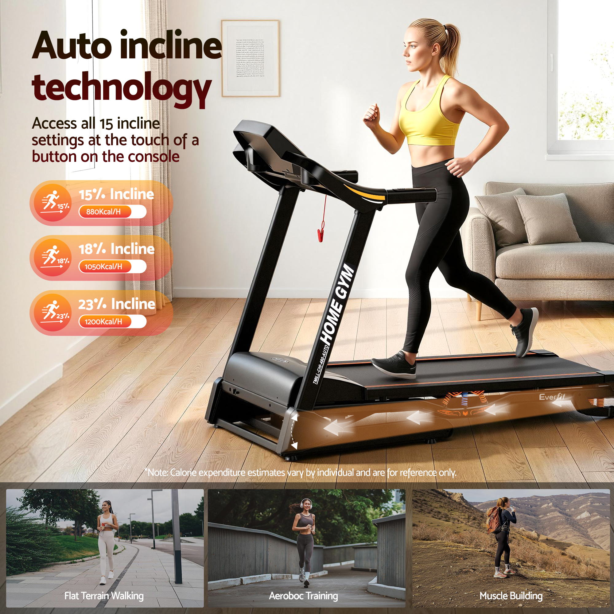 Treadmill Electric Auto Incline Home Gym Fitness Exercise Machine 480Mm