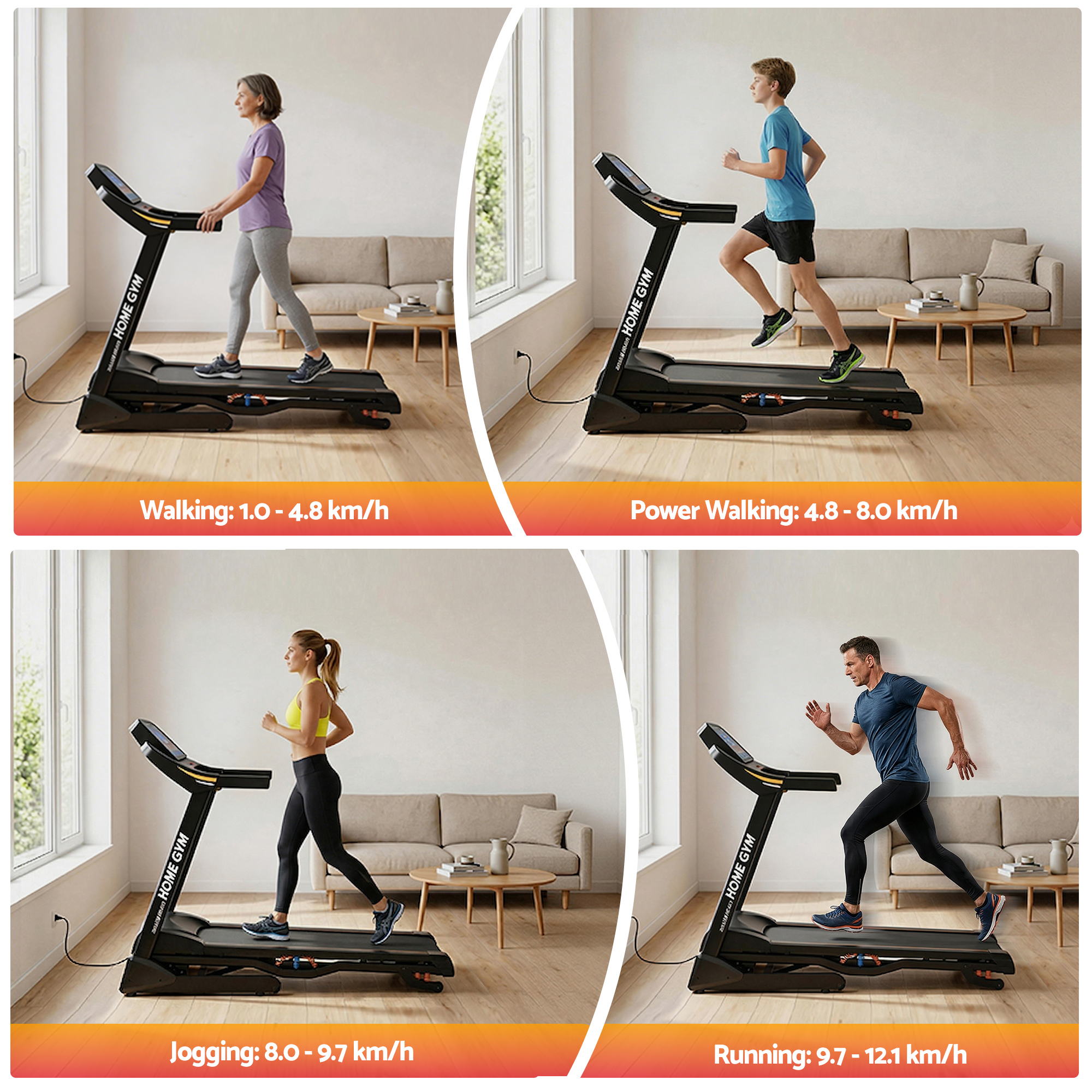 Treadmill Electric Auto Incline Home Gym Fitness Exercise Machine 480Mm
