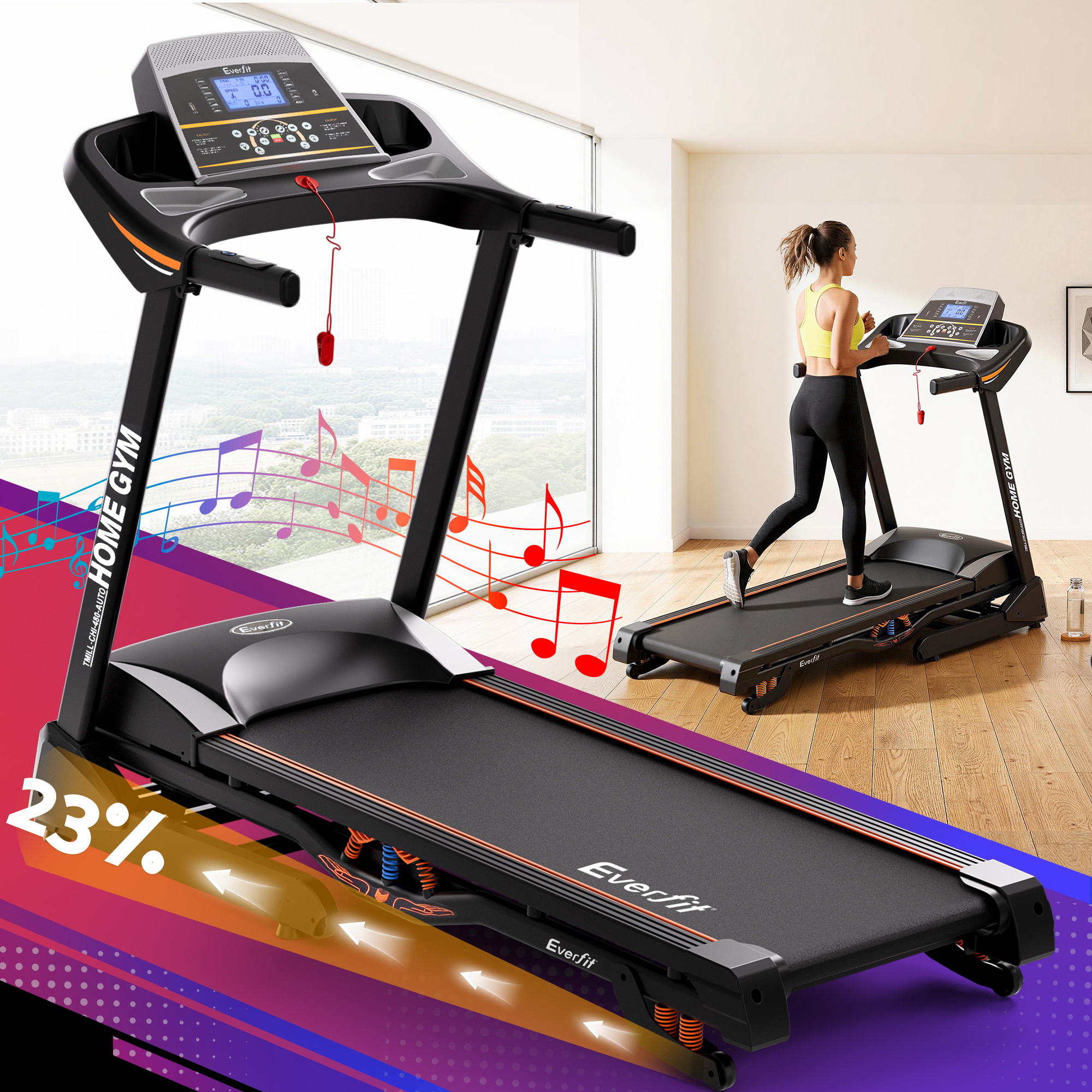 Treadmill Electric Auto Incline Home Gym Fitness Exercise Machine 480Mm
