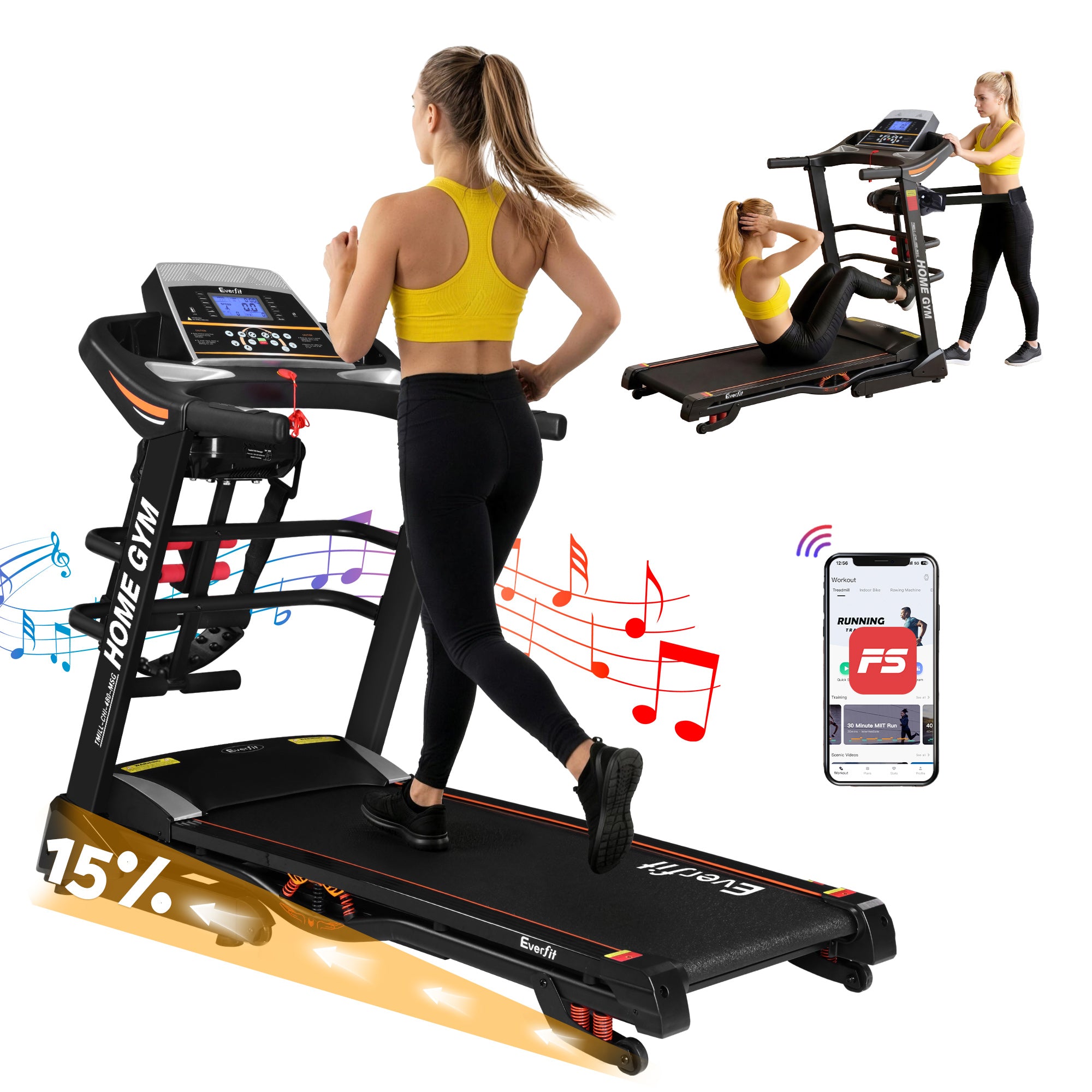 Electric Treadmill 480mm 18kmh 3.5HP Auto Incline Home Gym Run Exercise Machine Fitness Dumbbell Massager