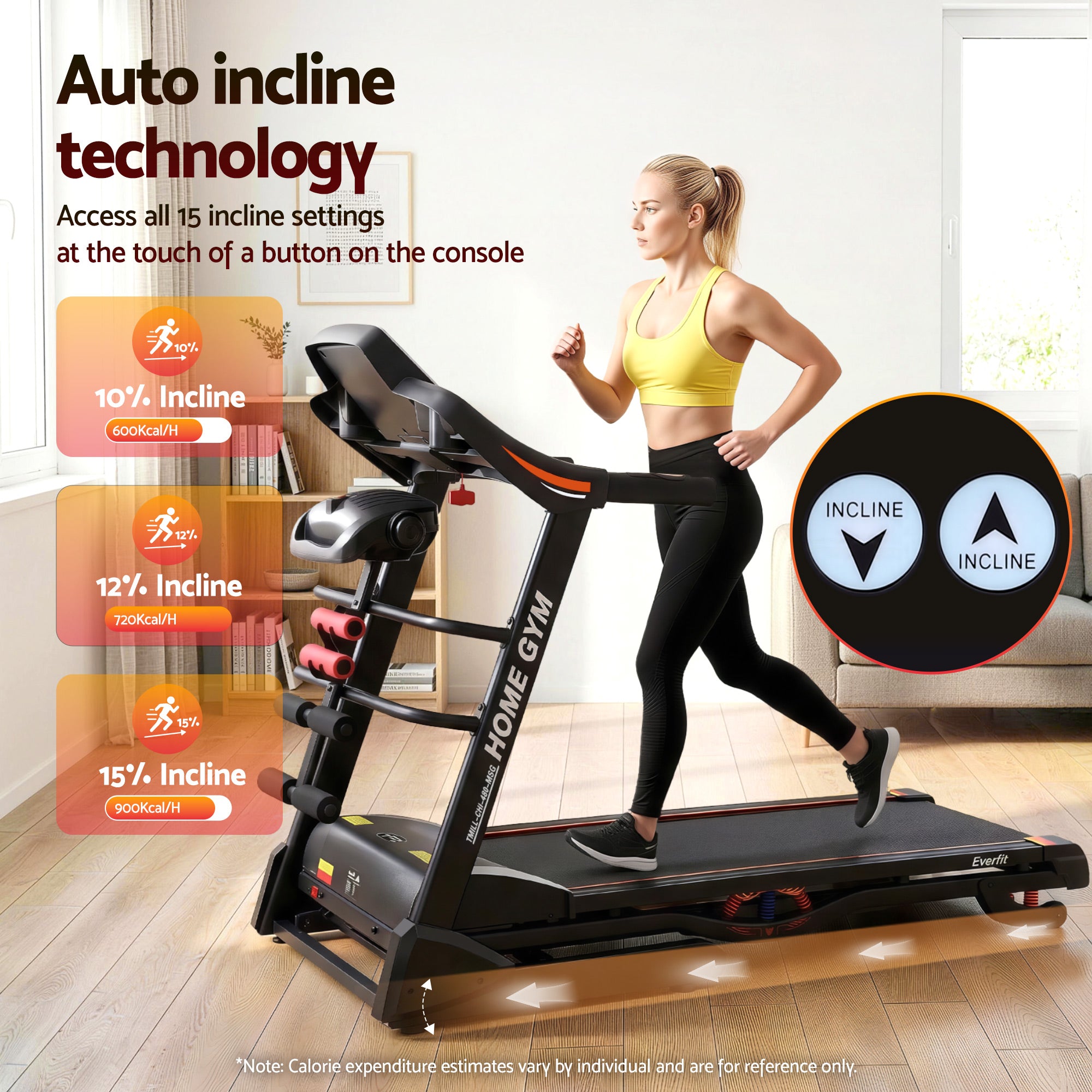 Electric Treadmill 480mm 18kmh 3.5HP Auto Incline Home Gym Run Exercise Machine Fitness Dumbbell Massager