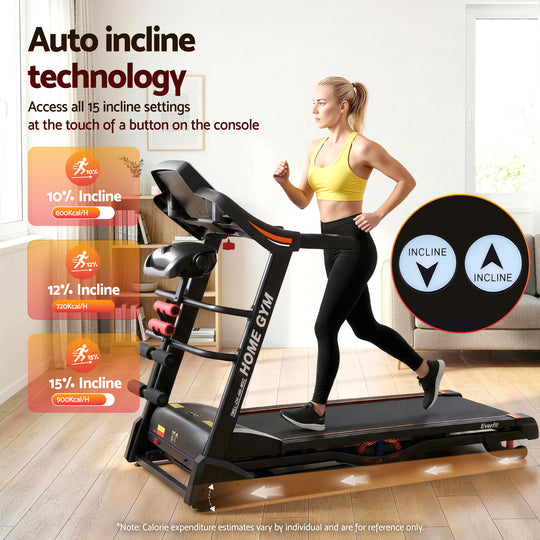 Electric Treadmill 480mm 18kmh 3.5HP Auto Incline Home Gym Run Exercise Machine Fitness Dumbbell Massager - Everfit Runn
