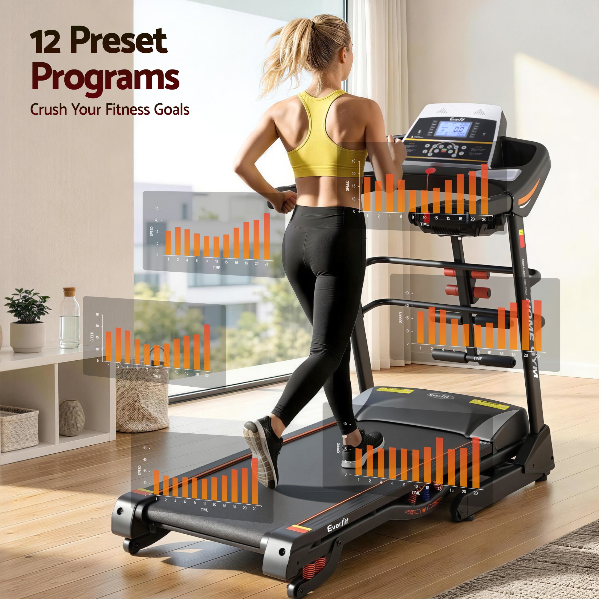 Electric Treadmill 480mm 18kmh 3.5HP Auto Incline Home Gym Run Exercise Machine Fitness Dumbbell Massager