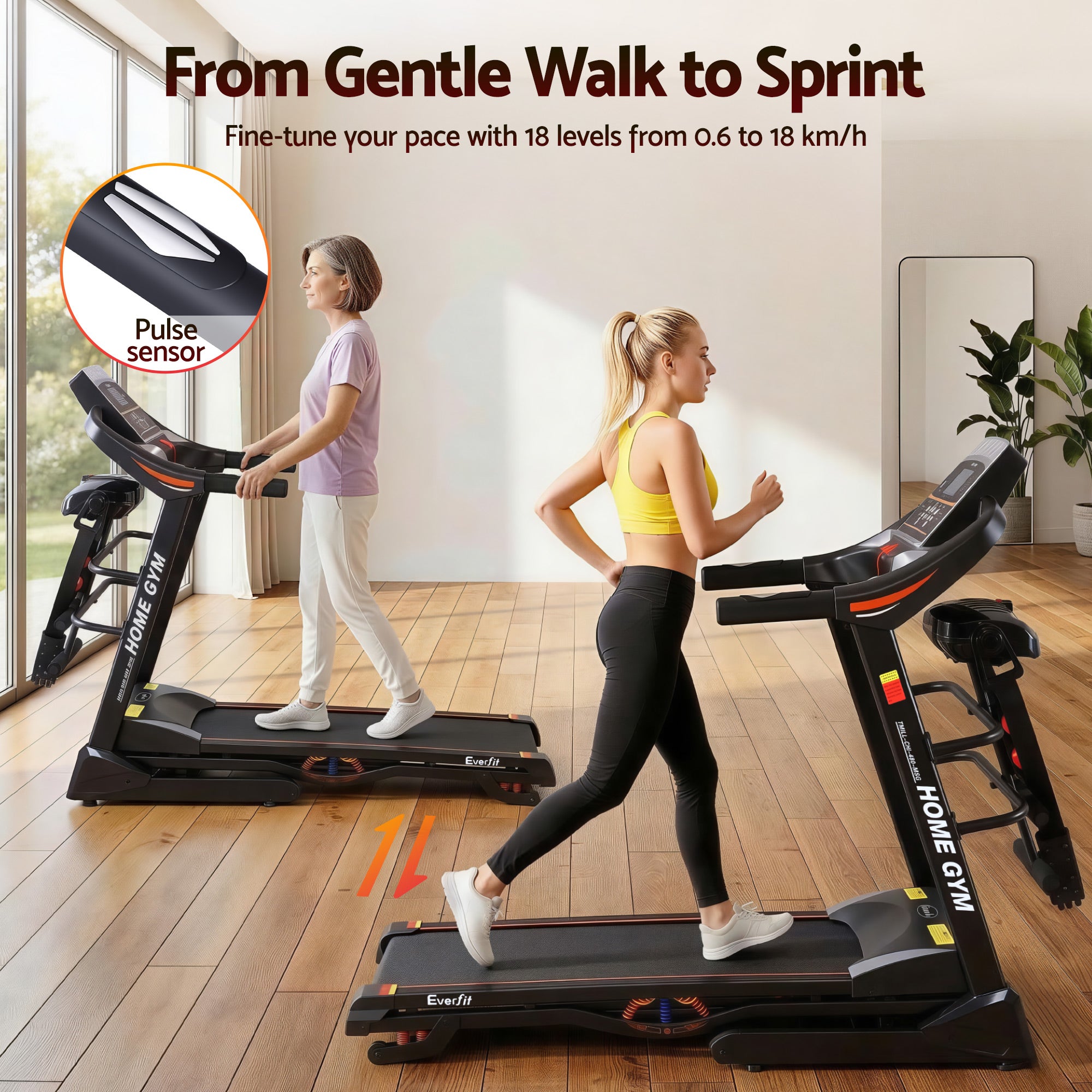 Electric Treadmill 480mm 18kmh 3.5HP Auto Incline Home Gym Run Exercise Machine Fitness Dumbbell Massager