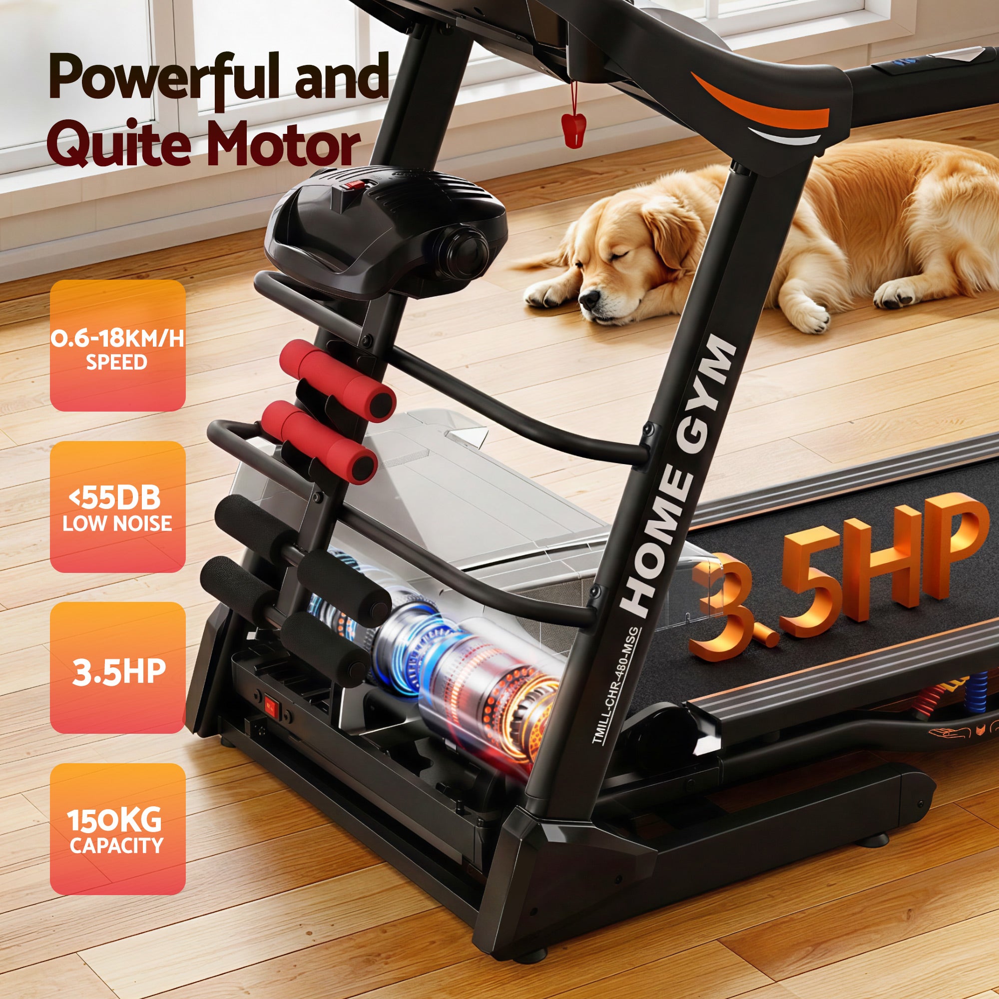 Electric Treadmill 480mm 18kmh 3.5HP Auto Incline Home Gym Run Exercise Machine Fitness Dumbbell Massager