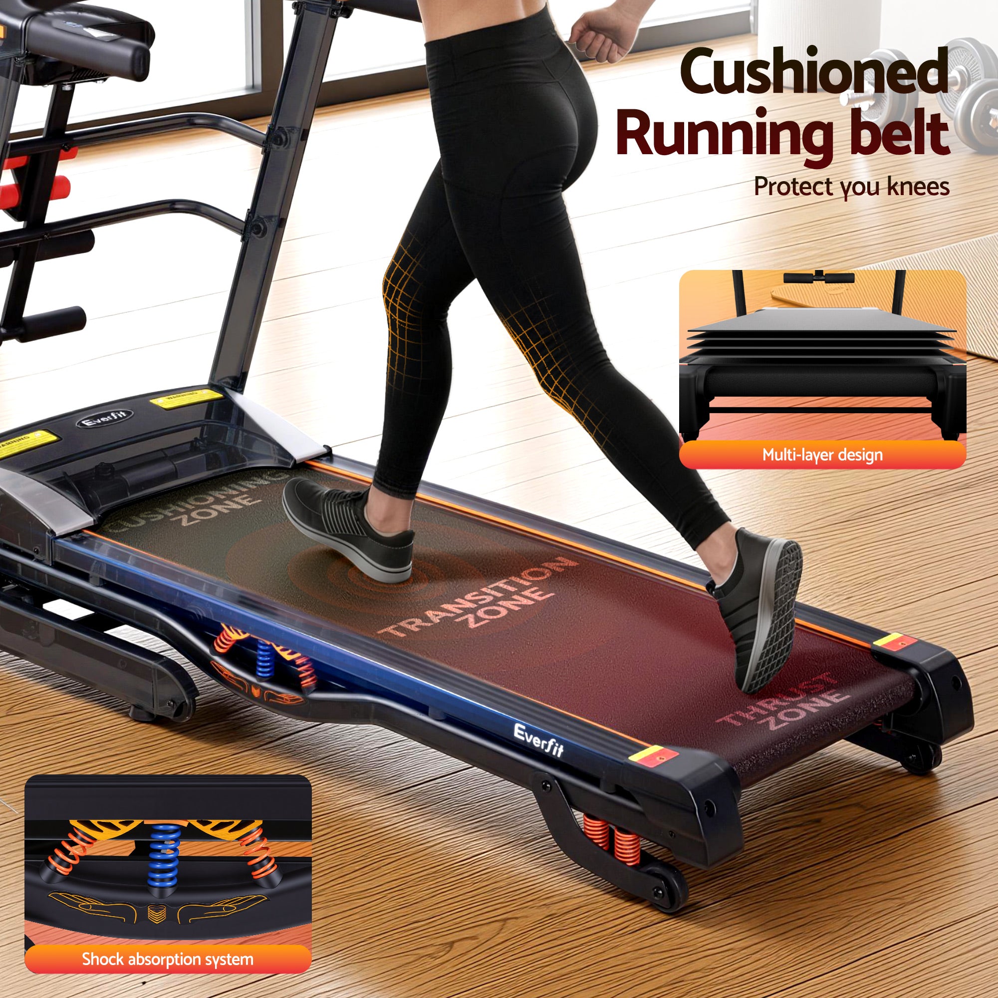 Electric Treadmill 480mm 18kmh 3.5HP Auto Incline Home Gym Run Exercise Machine Fitness Dumbbell Massager