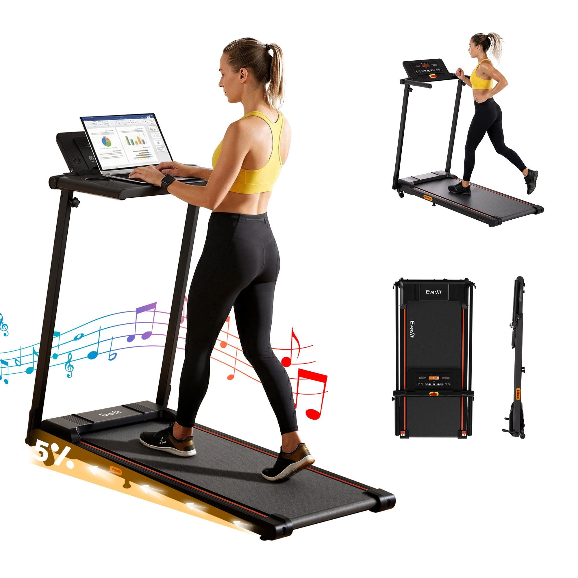 Treadmill Electric Walking Pad Foldable Incline for Home Office Gym Black - Treadmills