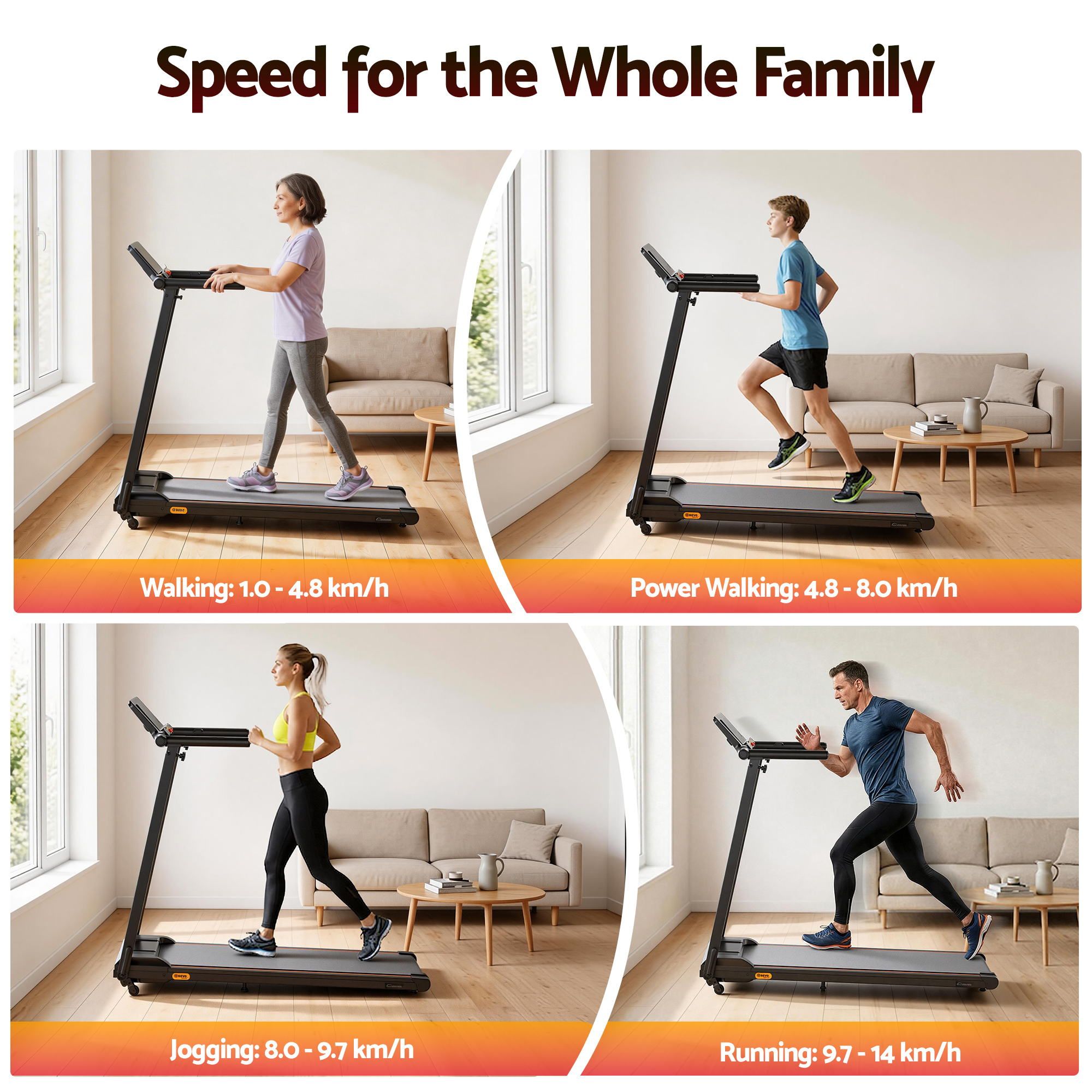 Treadmill Electric Walking Pad Foldable Incline for Home Office Gym Black | Black colour