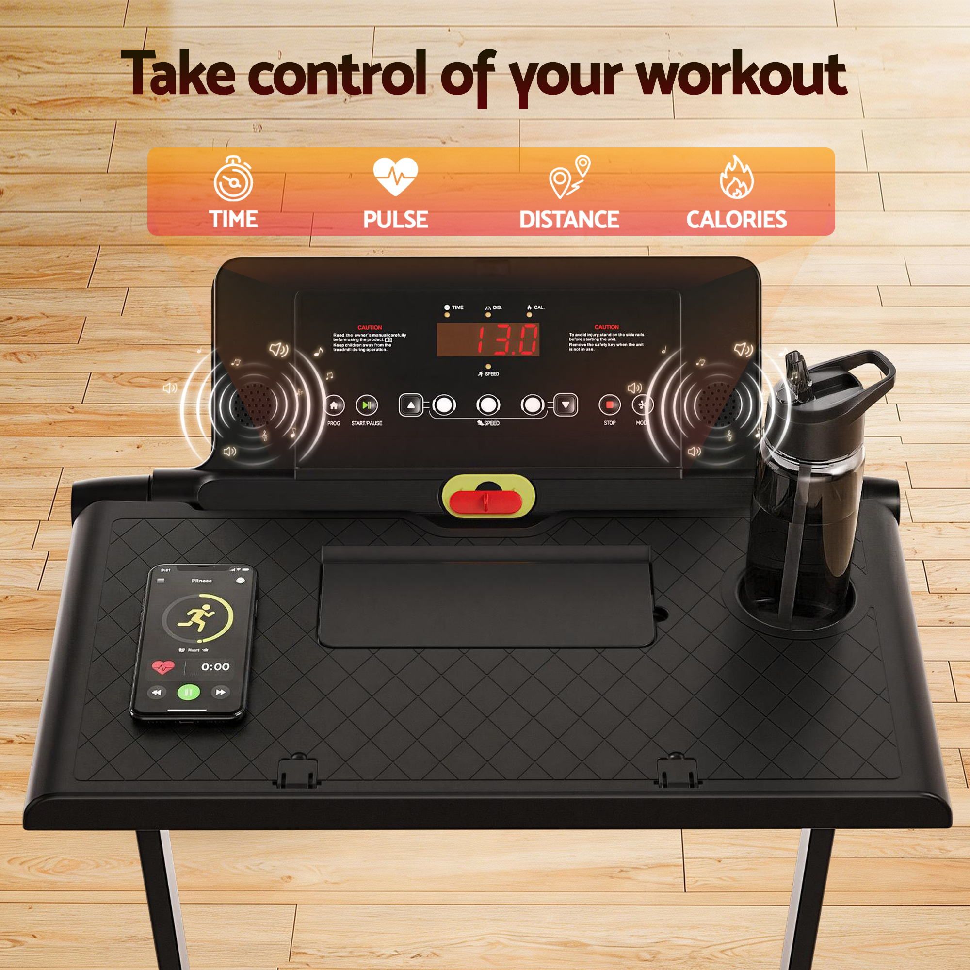 Treadmill Electric Walking Pad Foldable Incline for Home Office Gym Black, Black colour